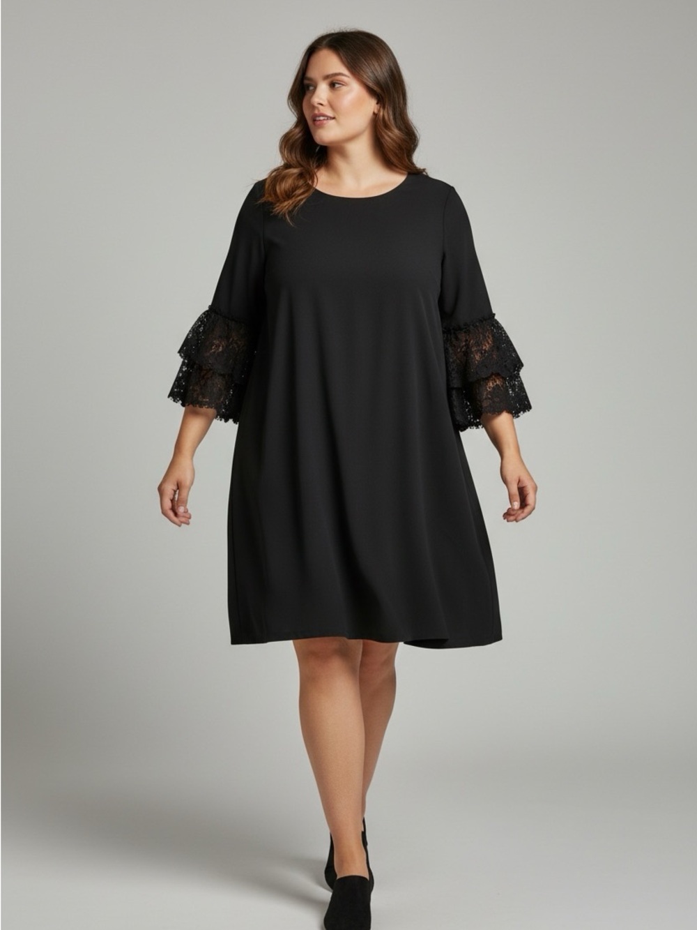 🫶🏻 Shelby Nights Black Lace-Sleeve A-Line Dress Sleeves Embellished
